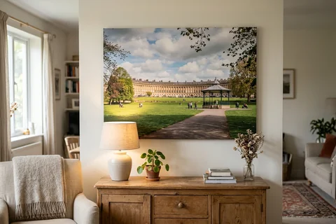 large canvas print bath – a very large canvas of Royal Victoria Park looking towards the Crescent dominating a living room wall