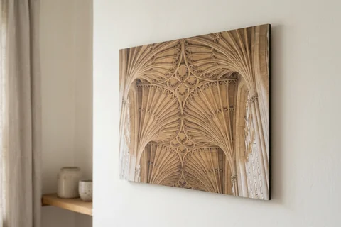 photo board print bath – a frameless matte photo board of Bath Abbey's fan vault hanging flush on a pale wall