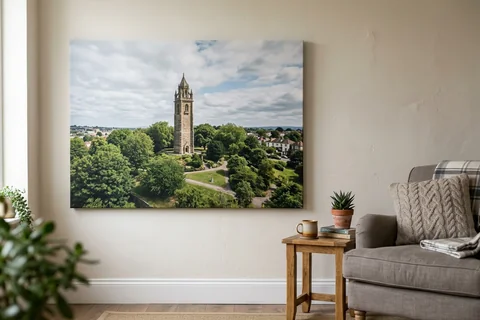 large canvas print bristol – a very large canvas of Brandon Hill looking towards the Cabot Tower dominating a living room wall
