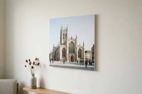 photo board print hull – a frameless matte photo board of Hull Minster hanging flush on a pale wall