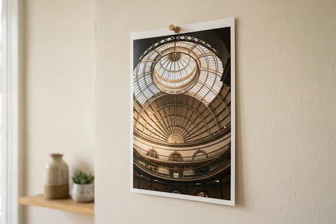 poster print leeds – an unframed poster print of the Corn Exchange dome pinned to a pale wall
