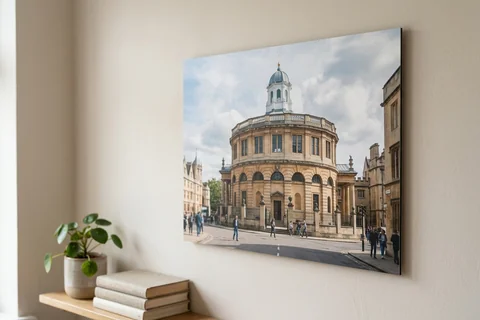 photo board print oxford – a frameless matte photo board of the Sheldonian Theatre hanging flush on a pale wall
