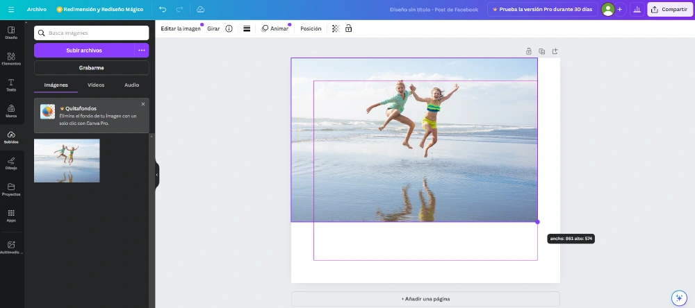 editando con canva delimitar imagen