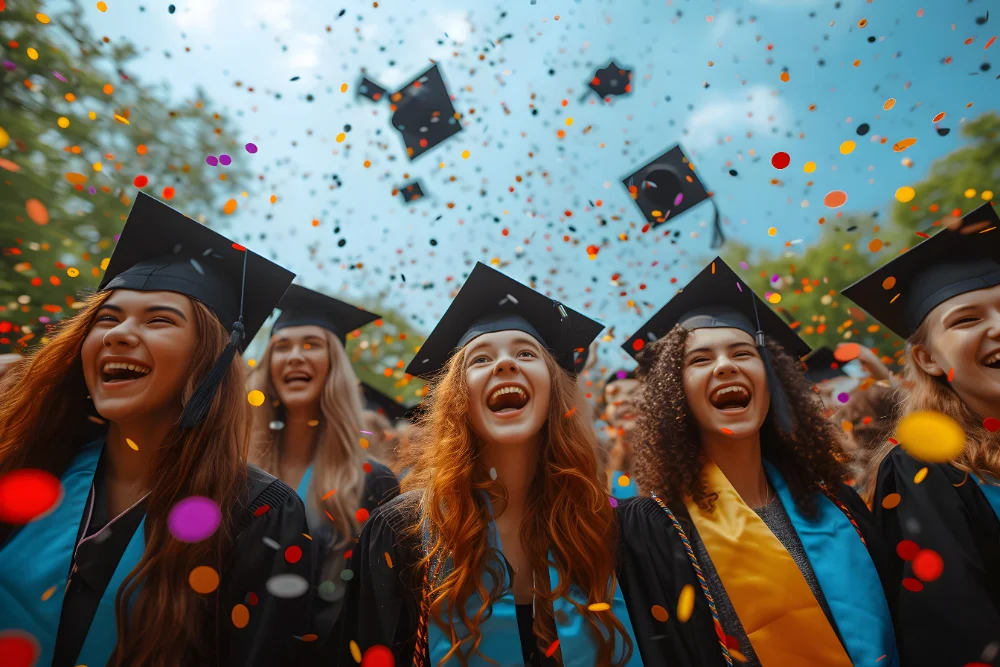 Group of graduates posing for a formal 'orla' photo, representing camaraderie and shared memories of the academic journey.