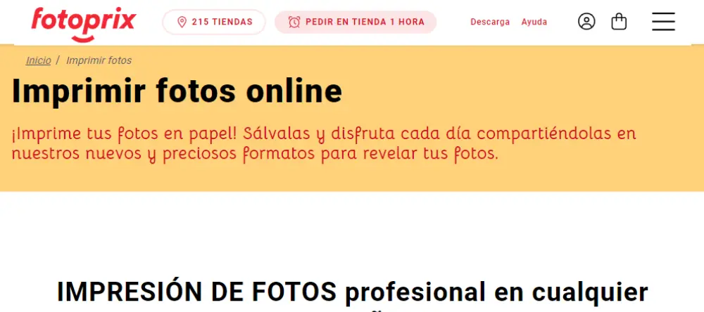 página de inicio del sitio web fotoprix
