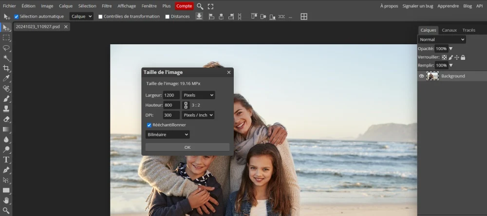 édition avec photopea redimensionner