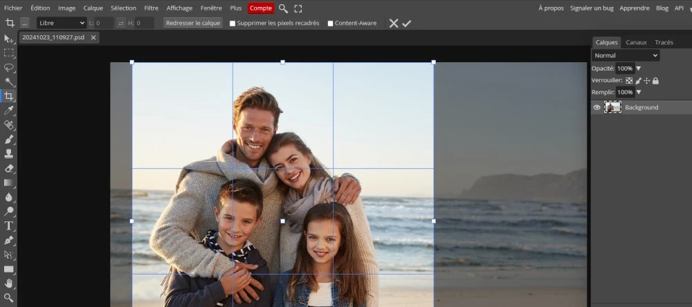 édition avec photopea délimiter l'image
