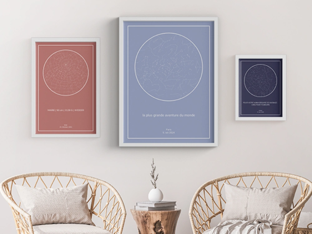 Carte du ciel personnalisée encadrée affichant l'alignement des étoiles à une date spéciale, cadeau Saint-Valentin