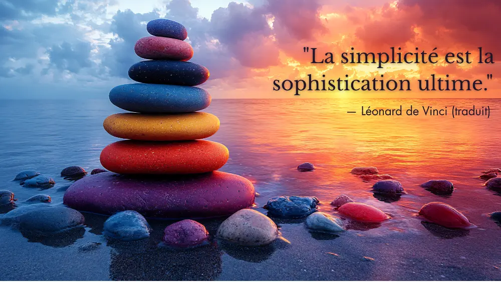 Bureau moderne avec un cadre photo MONOEUVRE affichant une citation humoristique sur la vie et la motivation au travail.