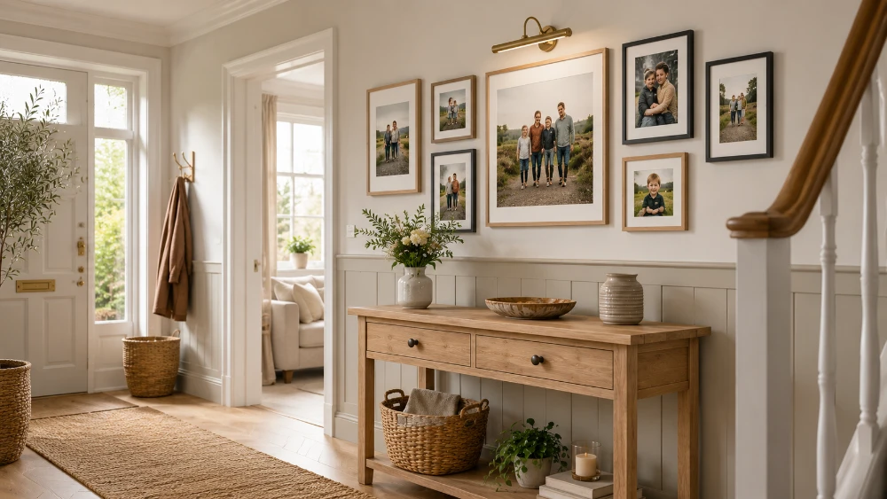 Idée de décoration de couloir avec des cadres photos élégants