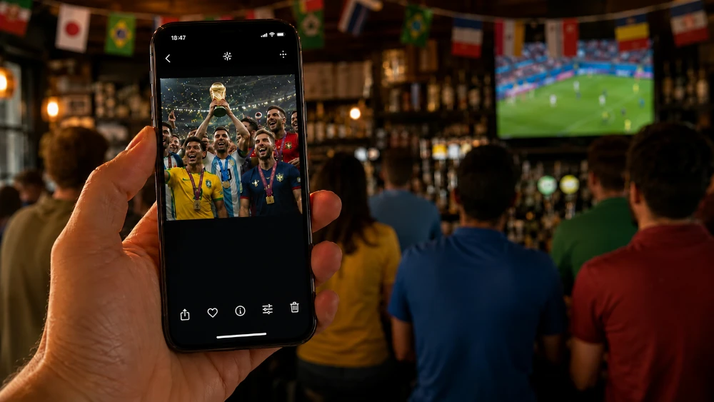 Supporter préparant ses photos de la Coupe du Monde pour l'impression
