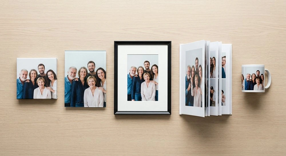 Comparatif de supports photo pour cadeau de départ : toile, plexiglas, cadre, livre photo et mug personnalisé