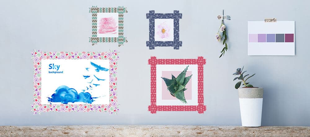 Der etwas andere Rahmen: Fotoabzüge mit Deko-Tape an die Wand geklebt