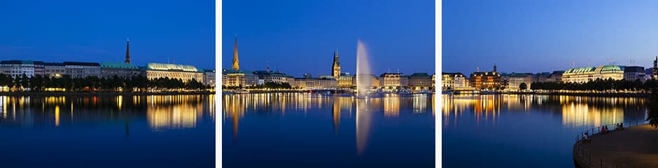 Stadtpanorama auf drei Fotos aufgeteilt
