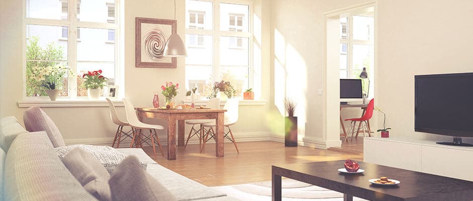 Modern eingerichtete Wohnung an einem sonnigen Tag