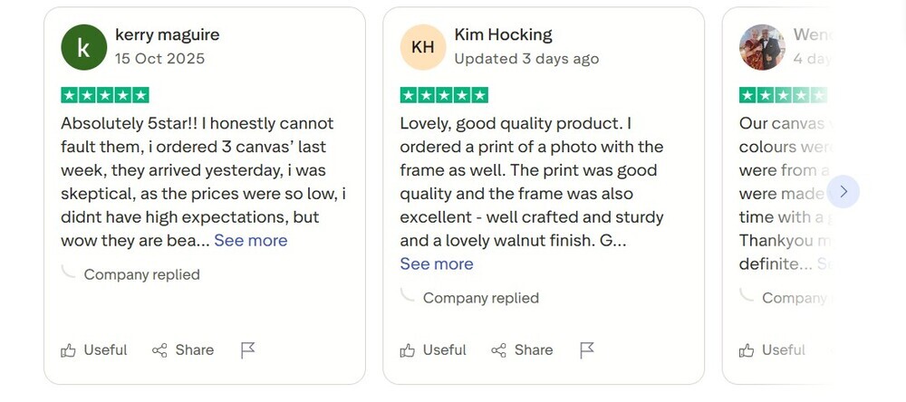 Where to Buy Canvas Prints in the UK. Screenshot of Trustpilot reviews for MYPICTURE.