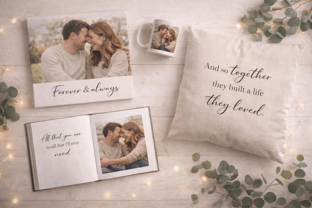 Personalised photo gifts with romantic messages
