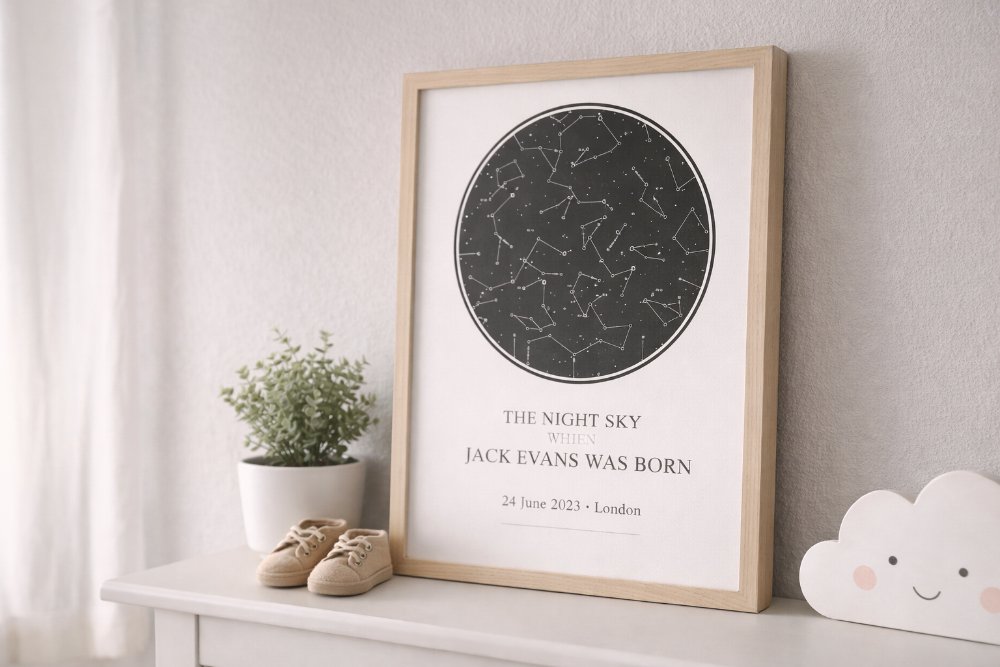 Personalised birth star map for a newborn