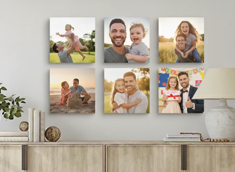 Close-up of a personalized MYPICTURE canvas print with a papa daughter quote displayed in a home