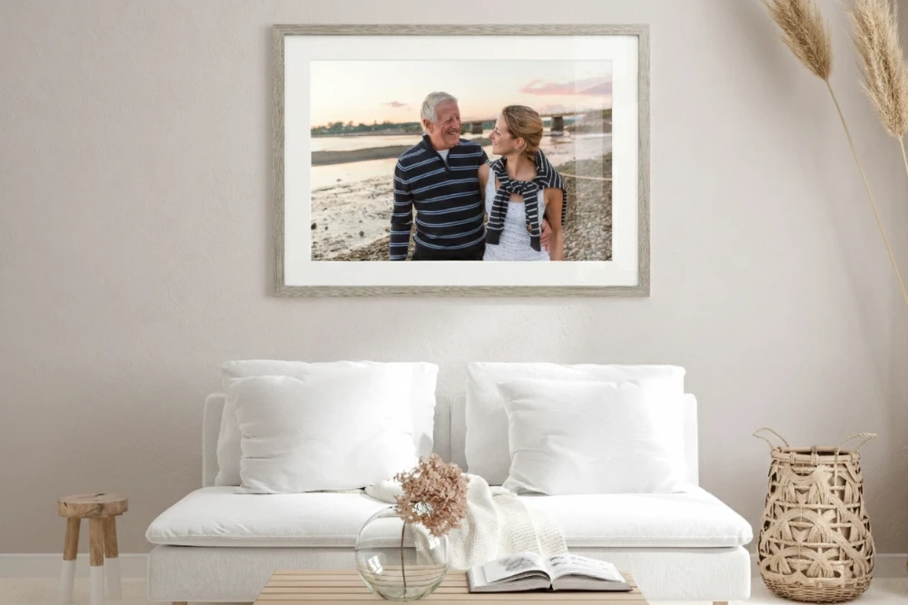 Gallery wall featuring multiple MYPICTURE MIXPIX photo tiles with father-daughter memories and quotes