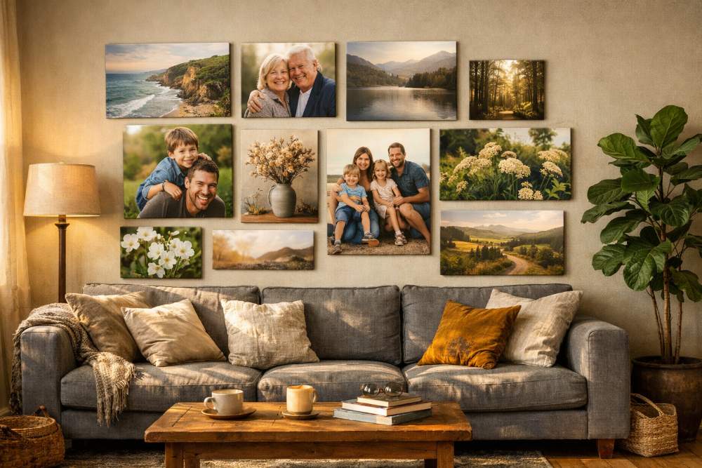 Modern living room featuring stylish canvas wall art