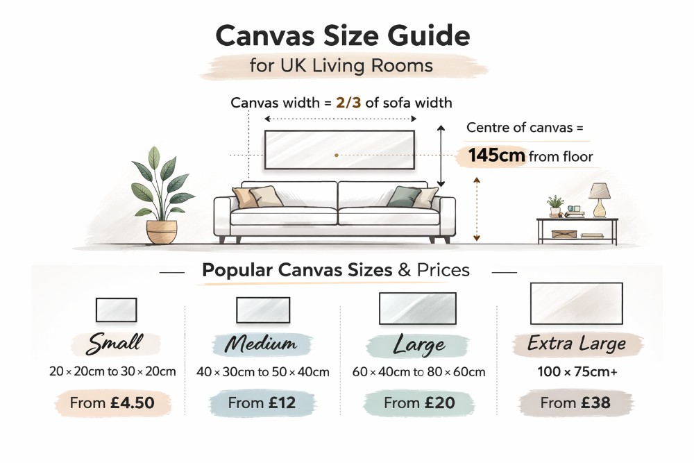 Guide to choosing the right canvas size for your living room walls