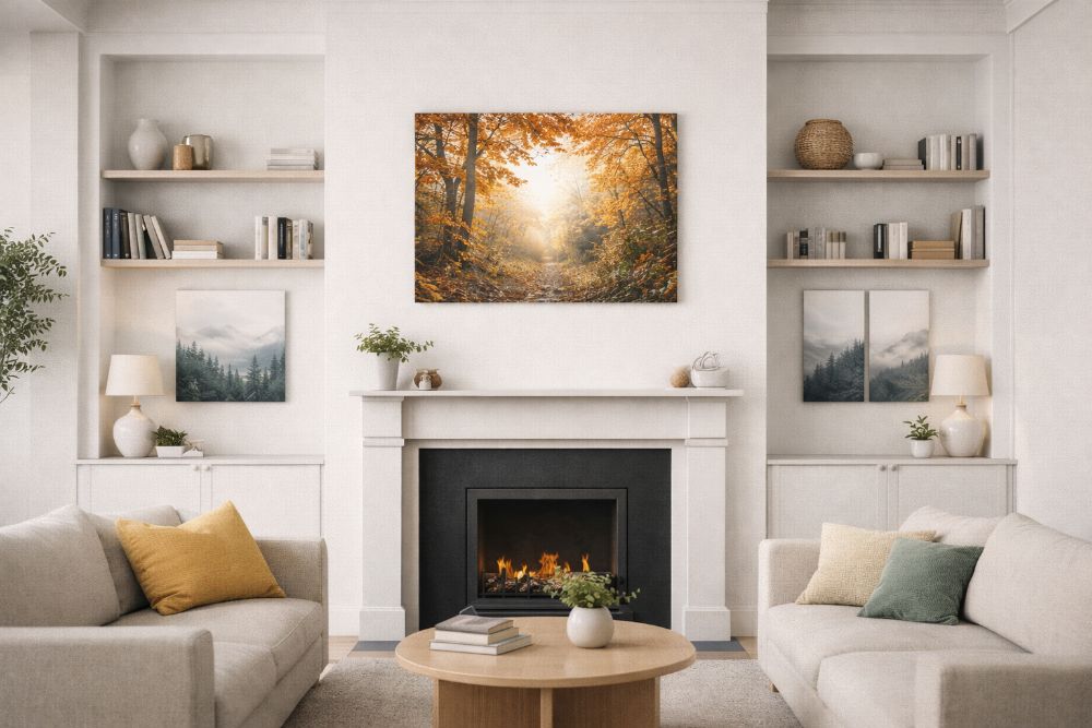 Contemporary living room with minimalist canvas art