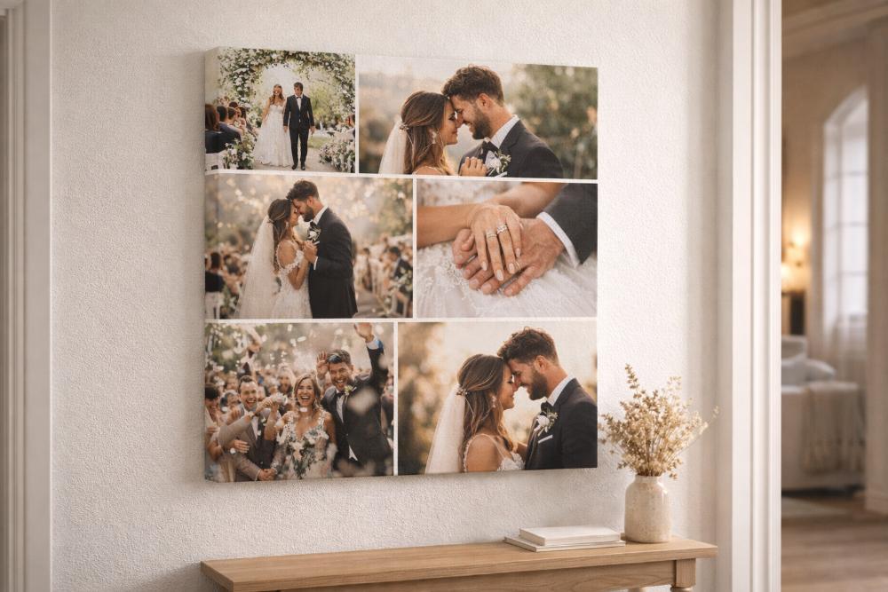 A beautiful wedding photo collage printed on canvas