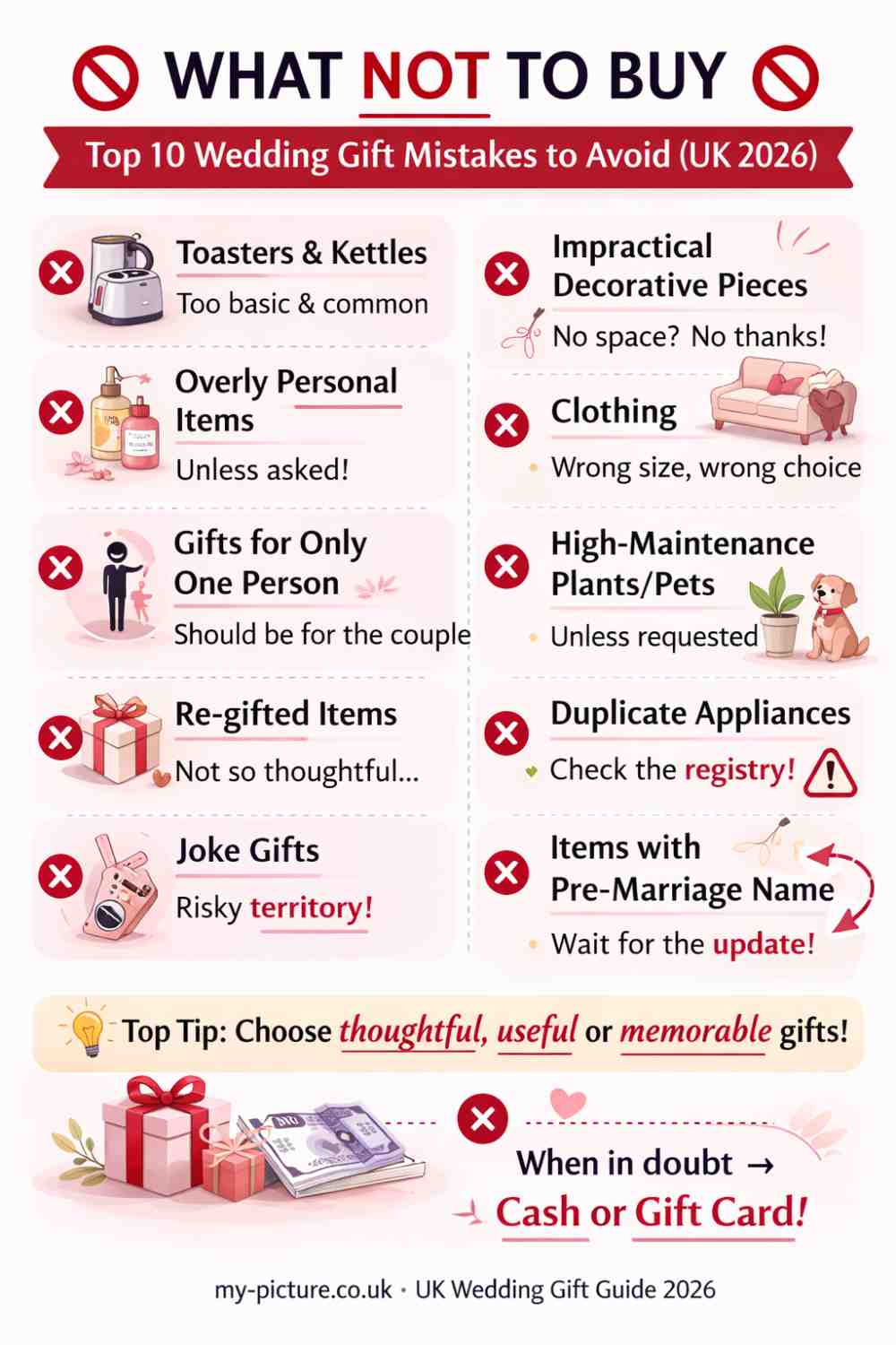 A collection of wedding gifts to avoid