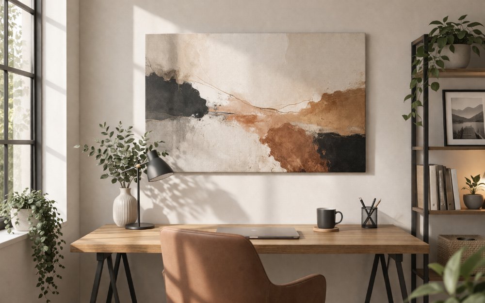Statement wall art in home office