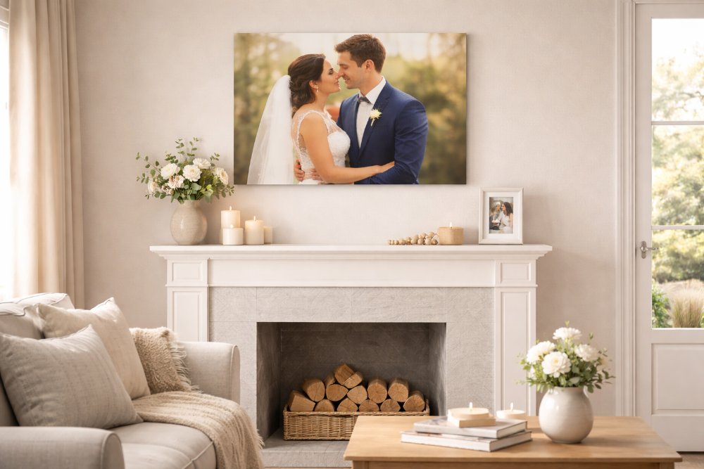 Wedding photos displayed as wall art and canvas prints