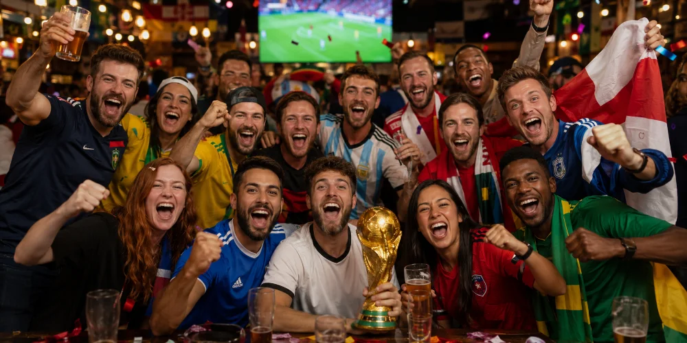 Friends gathering for a World Cup match