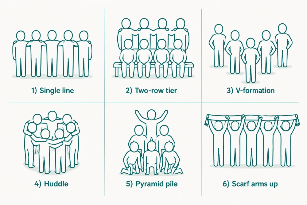 Diagram of group posing formations for football fans
