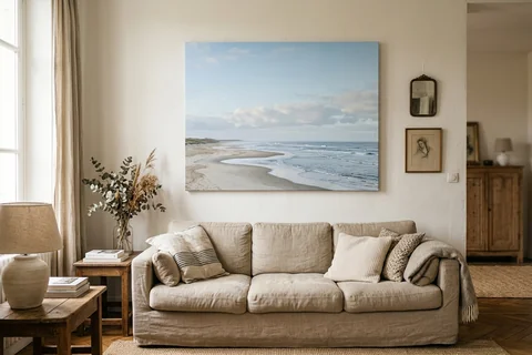 Photo sur toile 120x90 cm au-dessus d'un canapé trois places