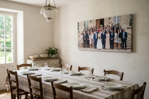 Photo sur toile panoramique 120x60 cm dans une salle à manger, photo de groupe de mariage