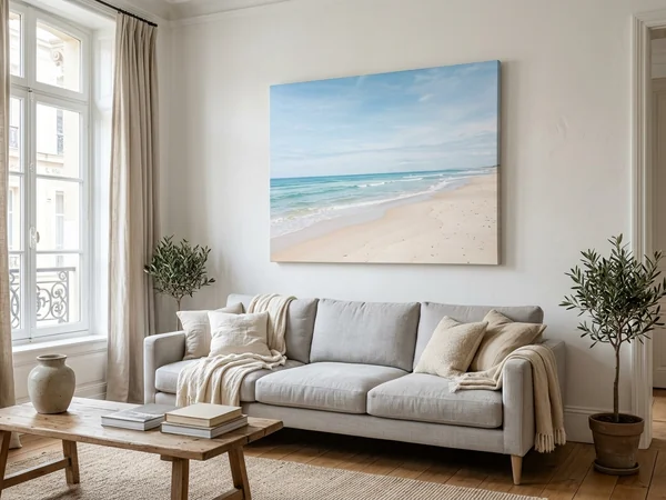 Photo sur toile XXL 120x90 cm au-dessus d'un canapé trois places, paysage de plage