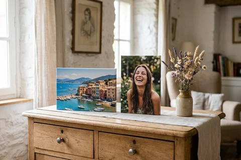 Toiles photo 30x20 cm en paysage et 20x30 cm en portrait sur une commode