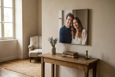 Photo sur toile 60x60 cm au-dessus d'une console