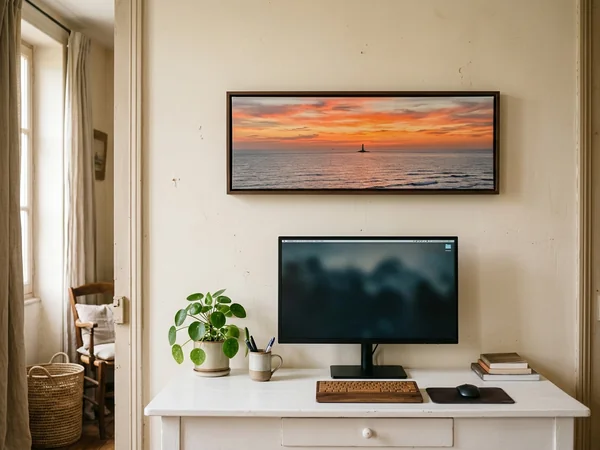 Photo sur toile panoramique 60x20 cm au-dessus d'un bureau, coucher de soleil en mer
