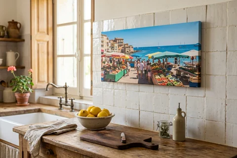 Photo sur toile panoramique 60x30 cm dans une cuisine au-dessus du plan de travail