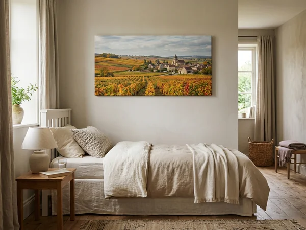 Photo sur toile panoramique 60x30 cm au-dessus d'un lit d'une place, paysage de vignes