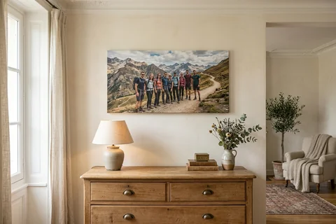 Photo sur toile panoramique 80x40 cm au-dessus d'une commode, photo de groupe