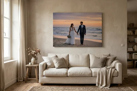 Photo sur toile 120x80 cm au-dessus d'un canapé trois places