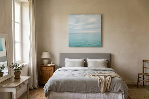 Photo sur toile 80x80 cm au-dessus d'un lit de 160 cm, paysage marin
