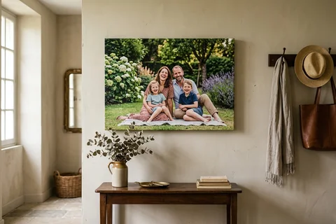 Photo sur toile 90x60 cm dans une entrée au-dessus d'une console