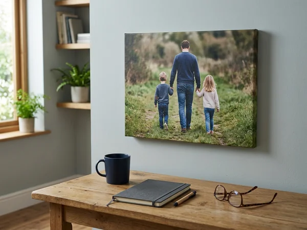 Fathers Day canvas print of a father and child on a home office wall