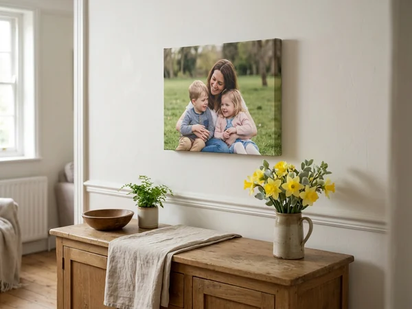 Mothers Day canvas print of a mother and children on a living room wall