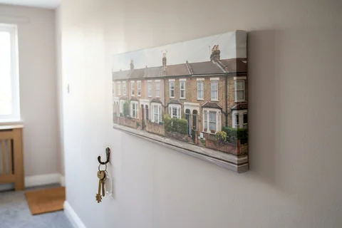 Panoramic new home canvas print of a full house frontage