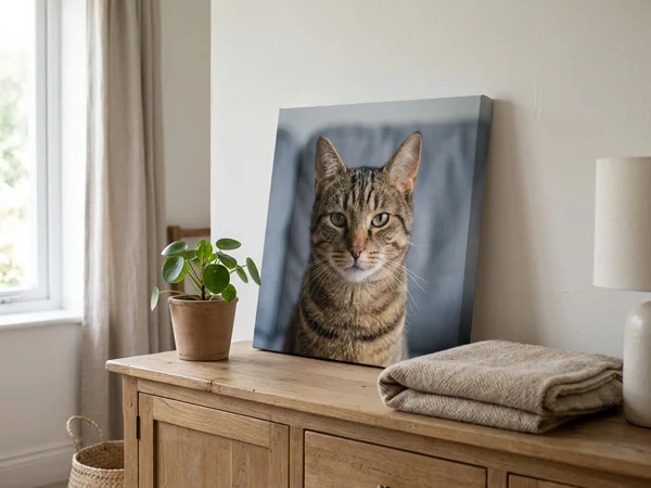 Pet portrait canvas print of a dog photographed at eye level