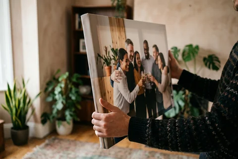 Close-up of the frame depth on a retirement canvas print